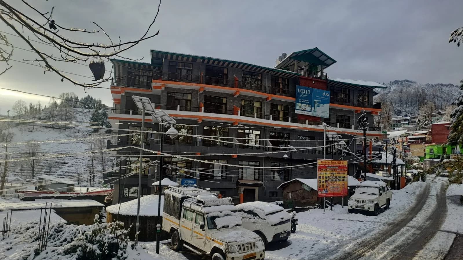 Hotel Leela Mount View blanketed in snow during winter